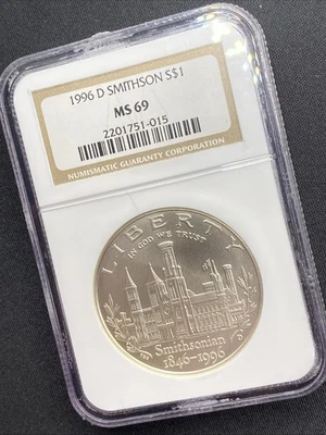1996 D Smithsonian Commemorative Silver Dollar MS69 NGC 90% - Image 1 of 4