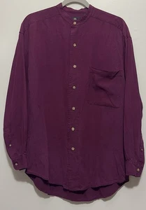 VTG Y2K Structure Men’s Loose Fit 100% Rough Silk Plum L/S Button Down Shirt - Picture 1 of 8