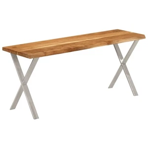 Bench Solid Acacia Wood Live Edge Silver X-Leg 105 x 33 x 45 cm Seat Industrial - Picture 1 of 5