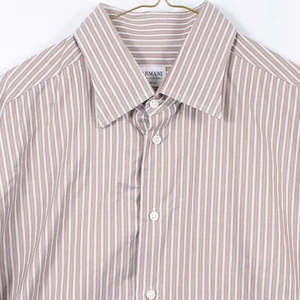 Armani Collezioni Men's Dress Shirt 43/17 Taupe Stripe Cotton - Picture 1 of 8