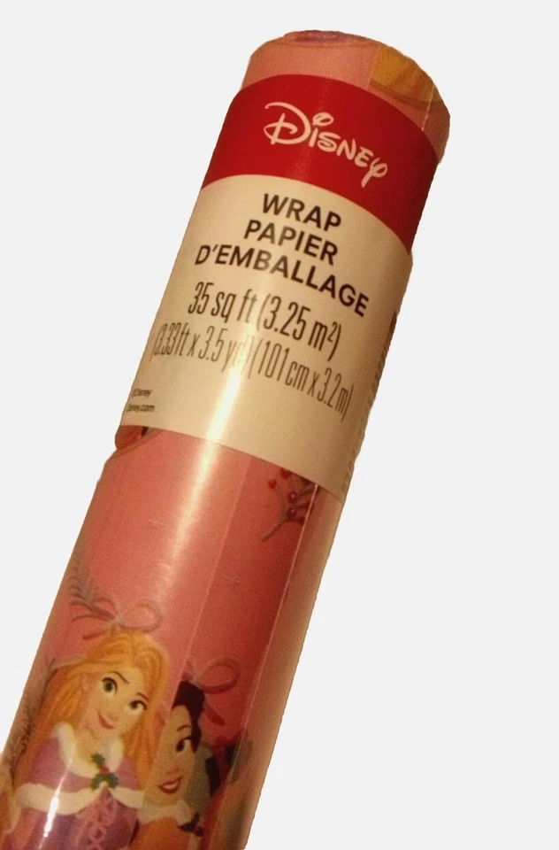 New Disney Princesses Pink Christmas wrap 35 SqFt Belle Ariel Moana Jasmine Ect. - Image 1 of 4