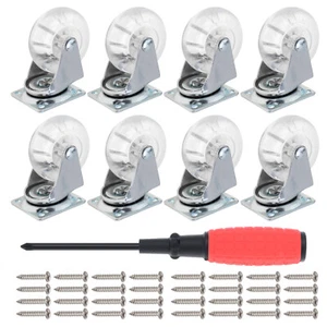 8pcs 2" PU Crystal Caster Wheels Swivel Casters Set for Carts/Dressers/Cabinet - Picture 1 of 12