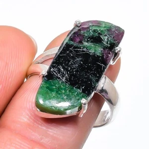 Natural Ruby Zoisite Gemstone 925 Sterling Silver Jewelry Ring Size 8 (US) - Picture 1 of 1