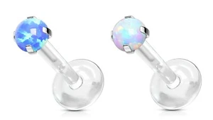 Bioflex - Lip / Monroe / Tragus - 3mm 4mm Opal Stone - 6mm 8mm 10mm Length - Picture 1 of 7