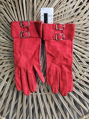 Guantes con hebilla Coach de gamuza roja para mujer talla 7- forro 100 % seda nuevos con etiquetas  Foto 1 de 4