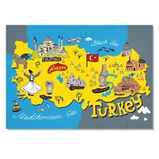 Art Print Poster Fun Turkey Istanbul Map Travel Landmarks #58799