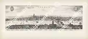 River Thames Old London Bridge antique map panoramic view Merian 1638 art poster - Picture 1 of 16