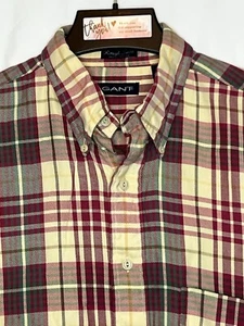 Camisa de algodón Gant Rough Twill para hombre talla M con botones a cuadros manga larga amarillo rojo - Imagen 1 de 6