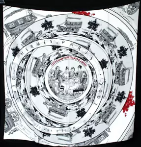 HERMES Black & Gray JEU DES OMNIBUS ET DAMES BLANCHES Silk Twill 70cm Scarf - Picture 1 of 17
