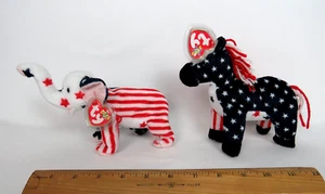 NEW VTG Ty Beanie Babies. Political “Righty” Elephant and “Lefty” Donkey 2000 - Picture 1 of 14
