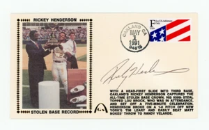 First Day Cover Signed Rickey Henderson. Stolen Base Record, 1991 FDC Gateway - Picture 1 of 4