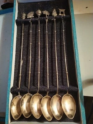 Vintage 1960-70s East Japan 🗾 6x Cuchara Plata de Ley 🥄 Colección de recuerdos.  Foto 1 de 4