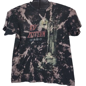 Camiseta Led Zeppelin Negra Teñida de Blanqueamiento Grande ÚNICA EN SU CLASE Ermitaño Licencia Oficial - Imagen 1 de 11