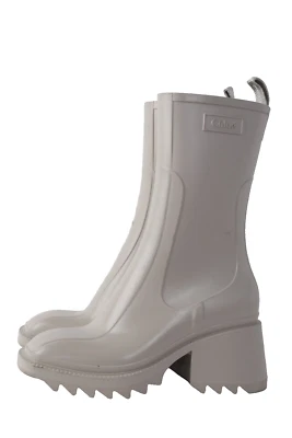 Chloe Rubber Betty Wellington Rain Boots Gray Square Toe Mid High Block Heel Sz6 - Image 1 of 4