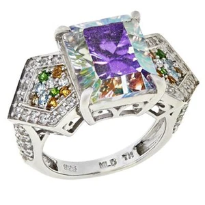 Meher's Jewelry Sterling Silver White Rainbow Quartz and Multi Gemstone Ring - Picture 1 of 3