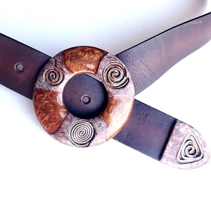 Chicos Hip Belt Womens M Slouch Brown Leather w/ Round Buckle 35"-39" @ Hip - Picture 1 of 16