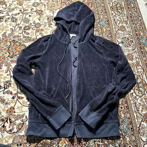 Juicy Couture Adult Large Black Velour Jacket Hoodie Vintage Zipper - Picture 1 of 14