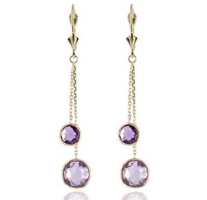 14K Yellow Gold Earrings With Pink and Purple Amethyst Gemstones Dangle - Picture 1 of 3