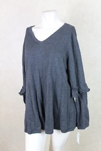 Style & Co Neu Damenpullover Übergröße Rüschenärmel meliert grau neu mit Etikett __ B7D3 - Bild 1 von 4