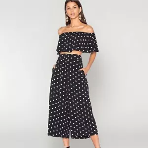 House Of Harlow 1960 Revolve Black White Polka Dot Cropped Top Capri SET Size S - Bild 1 von 11