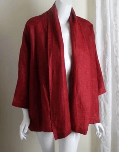 Eskandar Sz 0 Gorgeous Red Poppy Herringbone 30" Long Open Jacket Blazer - Picture 1 of 12