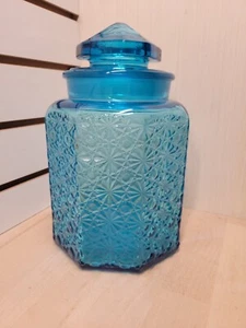 Vintage LE Smith Blue Glass Daisy and Button Jar - Picture 1 of 12