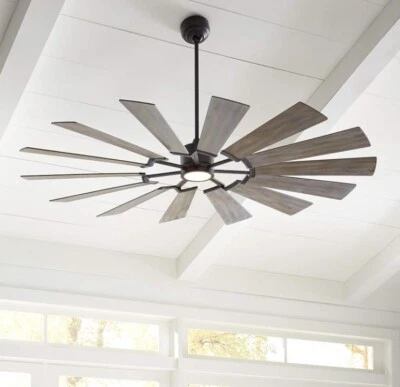 VISUAL COMFORT 72" CEILING FAN SILVER WASHED OAK REVERSIBLE BLADE LED LIGHT KIT - Image 1 of 4