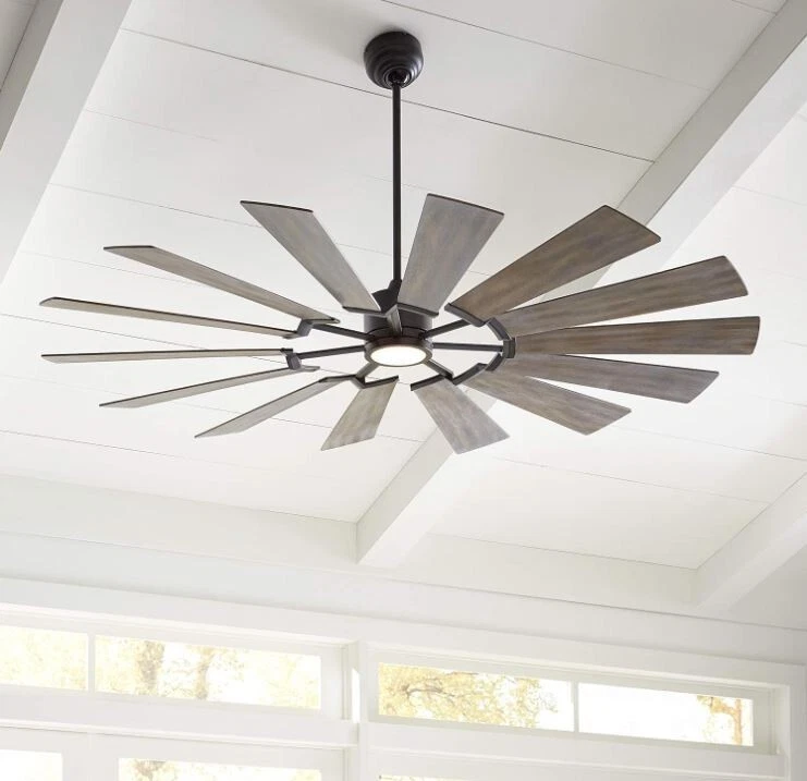 VISUAL COMFORT 72" CEILING FAN SILVER WASHED OAK REVERSIBLE BLADE LED LIGHT KIT - Image 1 of 4