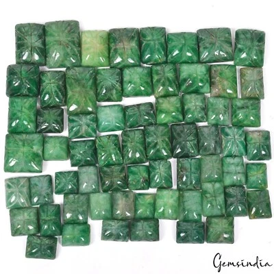 64 Pcs Natural Carved Emerald 12-27mm Stunning Green Loose Gemstones Lot~1150 Ct - Image 1 of 4