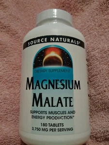 Source Naturals Magnesium Malate 180 Tablets Dairy-Free, Egg-Free, Gluten-Free, - Picture 1 of 3