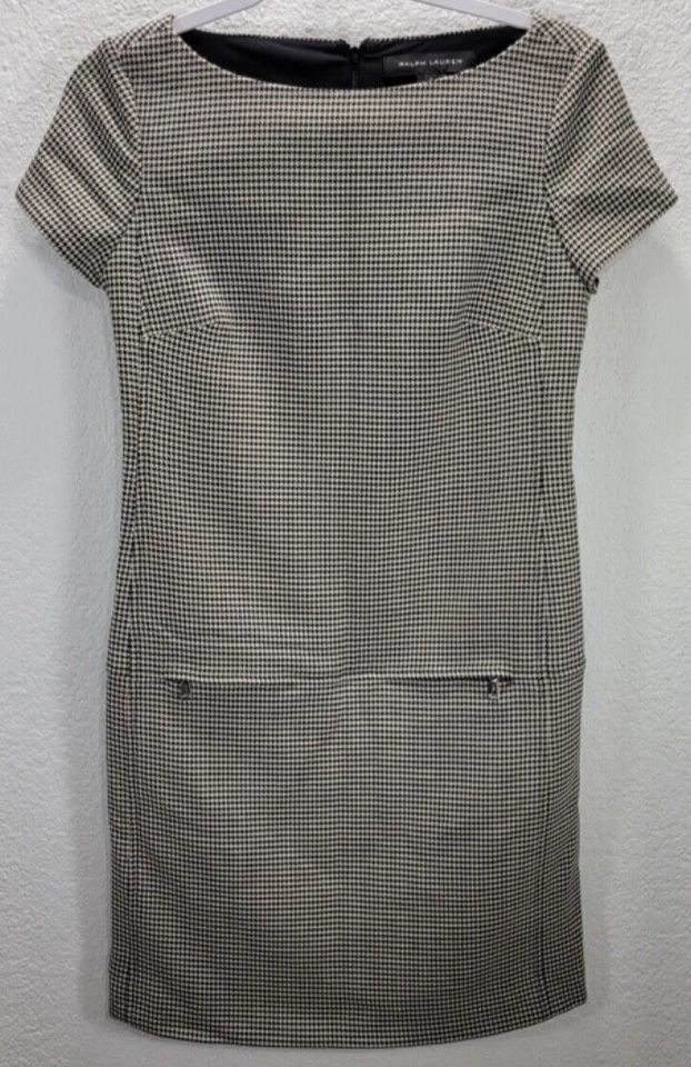Vestido recto Ralph Lauren etiqueta negra de lana estampado pata de gallo talla 2 negro blanco Foto 1 de 4
