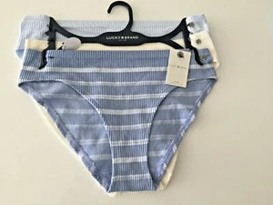 LUCKY BRAND 3 PACK SEAMLESS BIKINIS BLUE STRIPS /BEIGE /LIGHT BLUE Size: L - Picture 1 of 3