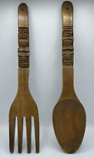 Vintage Large Carved Wooden Fork & Spoon Wall Decor 21 Inch Wood Tiki Totem