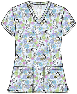 Snoopy Cherokee Scrubs Tooniforms Peanuts V Neck Top TF796 PNYY - Picture 1 of 2