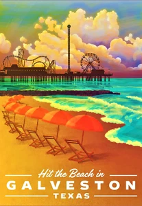 GALVESTON TEXAS - REFRIGERATOR PHOTO MAGNET 3"-5" - Picture 1 of 3