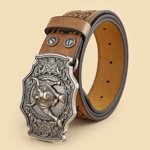 Vintage Western Belt Buckle Belt Cowboy Belts For Men Jeans Belt Leather Belt - Picture 1 of 11