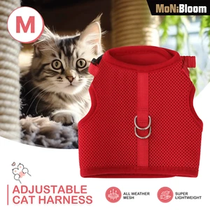 Arnés de malla transpirable para gato mascota ajustable a prueba de escape chaqueta pecho chaleco rojo - Imagen 1 de 9
