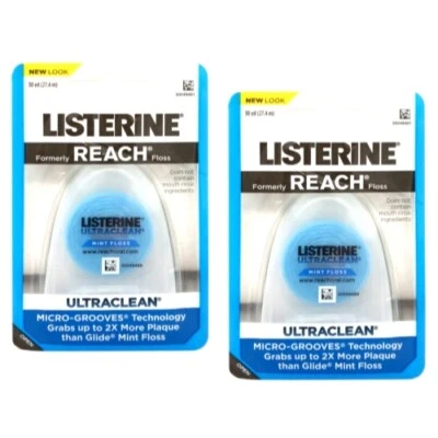 2 Pack Listerine Ultraclean Mint Floss 30 Yards Each Foto 1 de 4