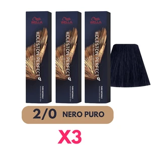 X3 WELLA KOLESTON 2/0 NERO PURO PERFECT TINTA NATURALE CREMA TINTURA CAPELLI 3PZ - Foto 1 di 1