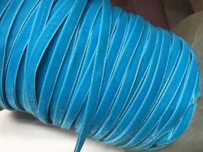 vintage 1/4" Caribbean blue velvet ribbon 57"pc made in Switzerland - Image 1 of 4