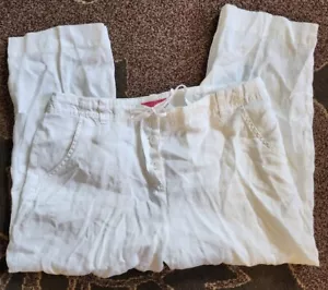Sunny Leigh Linen White Straight Leg Drawstring Belted Coastal Capri Pants SZ 6 - Picture 1 of 7