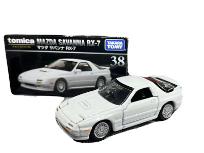 Mini coche diecast de bolsillo Tomica Premium TP# 38 Mazda Savanna RX-7 blanco FC3S 1/61 Foto 1 de 4