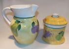 Caleca Yellow Frutta Fruit Grapes Pear Plums Cookie Jar Canister & Pitcher Italy