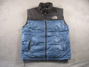 North Face 700 Down Vest Mens Medium Blue Black Goose Puffer Stow Pocket Jacket - Picture 1 of 18