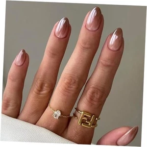 Braun Press on Nails Short Almond Falsche Nägel Fall Oval Press on Acrylnägel - Bild 1 von 8