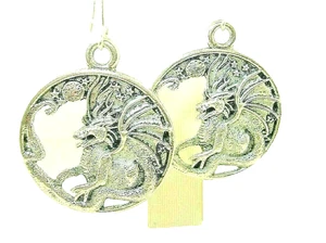 New  Gargoyle / Dragon with Moon Silver-tone Drop Dangle Earrings   2" Long - Picture 1 of 2