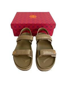 Tory Burch Kira Sport Sandalen Größe 11 strukturiertes Lackleder zwei Riemen neu im Karton - Bild 1 von 8