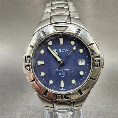 Reloj Bulova Marine Star Hombre 38mm Esfera Negra Tono Plateado Fecha 96B58 PIEZAS Foto 1 de 4