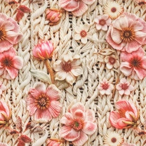 Alpenfleece Stoff mit Anemonen Blumen Strickoptik naturweiss 50 x 150 cm - Bild 1 von 5