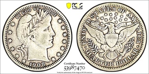 1908-O BARBER QUARTER / PCGS VF35 / HARD TO FIND / PRISTINE / REGISTRY QUALITY - Picture 1 of 21